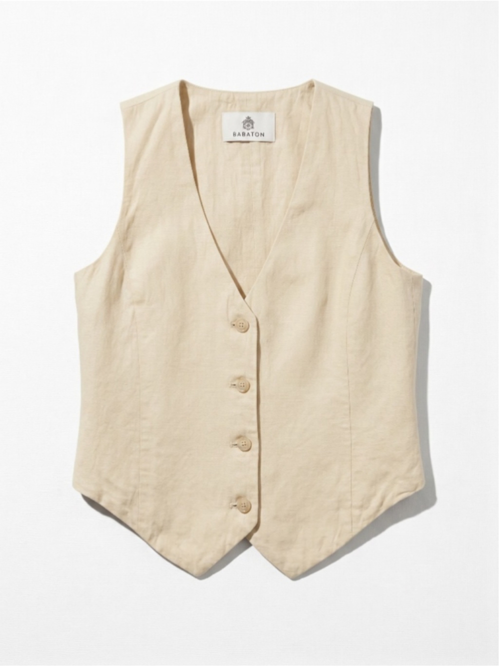Aritzia BABATON Deniro Beige Classic Vest Sleeveless Button-Up Linen Blend, Sz 0
